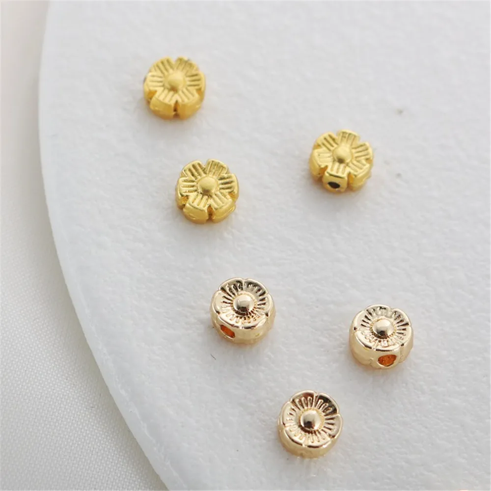 

10pcs 18K Gold Package Flat Round Double Sided Sun Pattern Beaded Bracelet Necklace, DIY Earrings Jewelry Accessories, 6mm