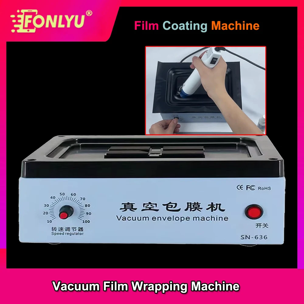 

FONLYU Automatic Mobile Sticker Vacuum Film Coating Machine Mobile Back Glass Full-Cover Laminating Wrapping Machine Apply Tools