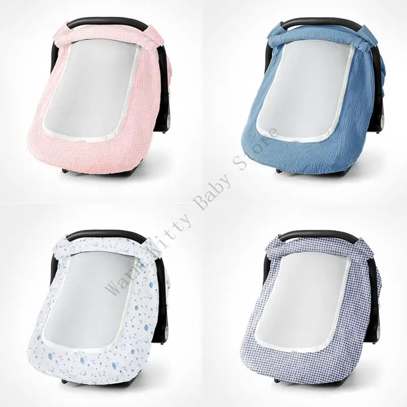 

2 in 1 Cotton Muslin Baby Safety Car Canopy Cover Breathable Summer Baby Stroller Net Carrying Basket Sunshade