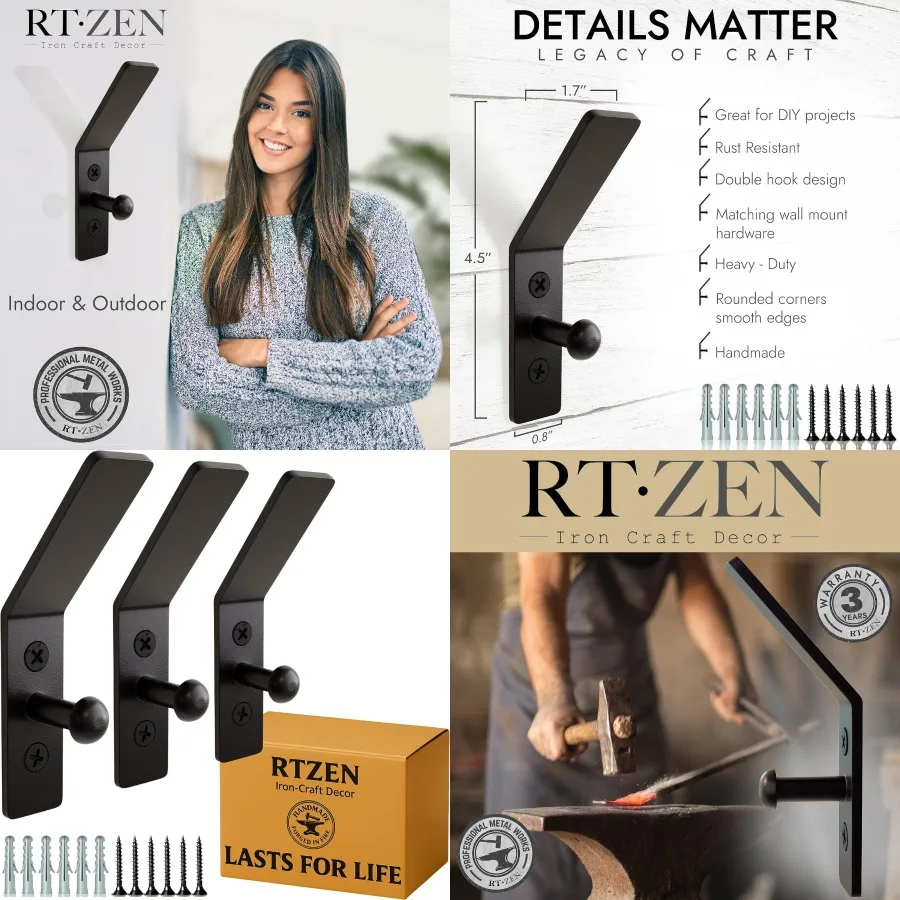 

Набор крючков для настенного крепления, декоративные металлические крючки из кованого железа ручной работы в деревенском стиле для подвешивания полотенец, халатов или шляп в прихожей B