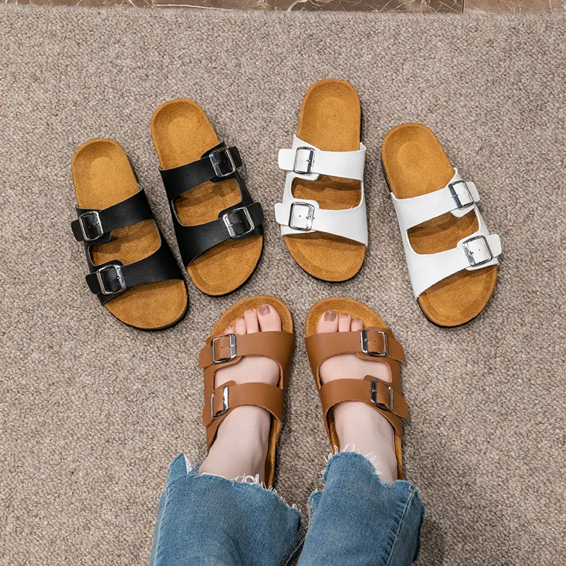 2026 New Leather Cork Flip-flops Male Couple Retro Summer Wear Muller Slippers Fashion Casual Beach Sandals