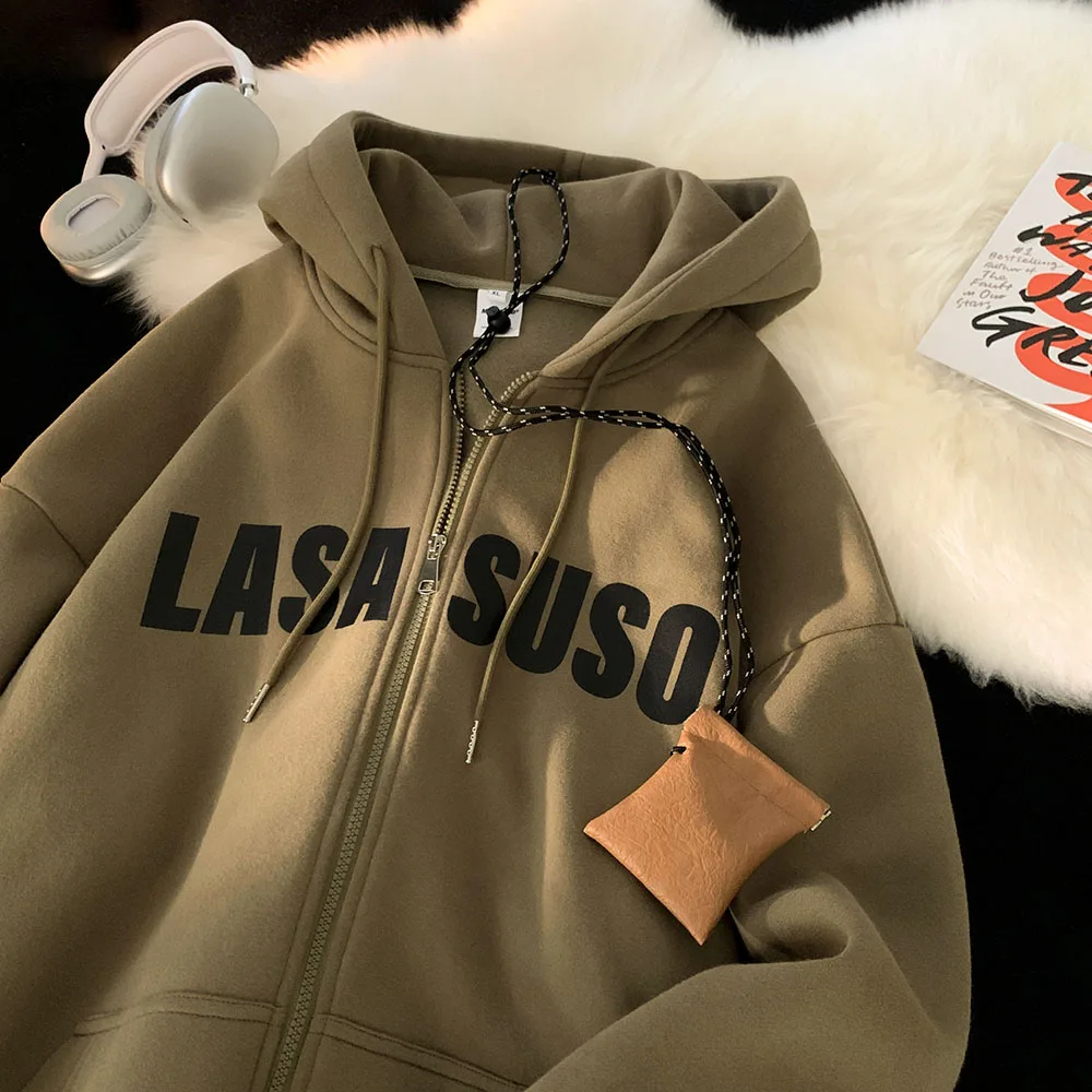 

Мужская толстовка в американском ретро-стиле, кардиган на молнии, плотная верхняя одежда, весенне-осенний модный свободный оверсайз топ, молодежная повседневная одежда