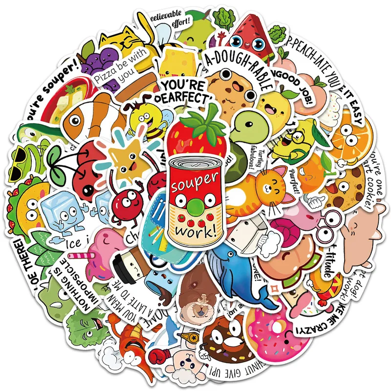 50 ملصقات جرافيتي تحفيزية ممتعة على شكل رسوم كرتونية لطيفة، دفتر الأمتعة، كوب ماء، حساب اليد، ملصقات مقاومة للماء، مكافآت الطلاب