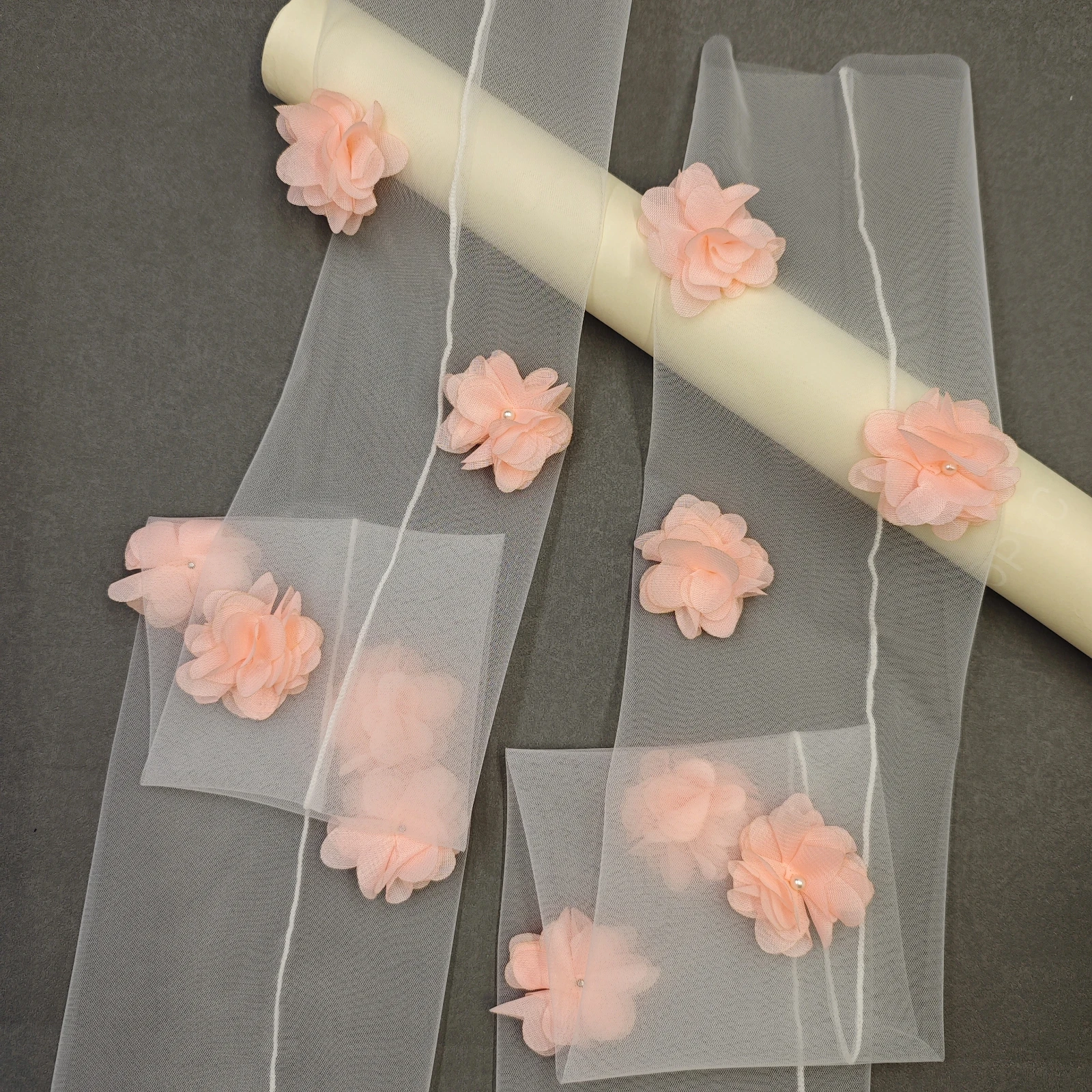 Gaze de mariage manches en Tulle doux fleur 3d rose mignon accessoires Photo de mariage en plein air