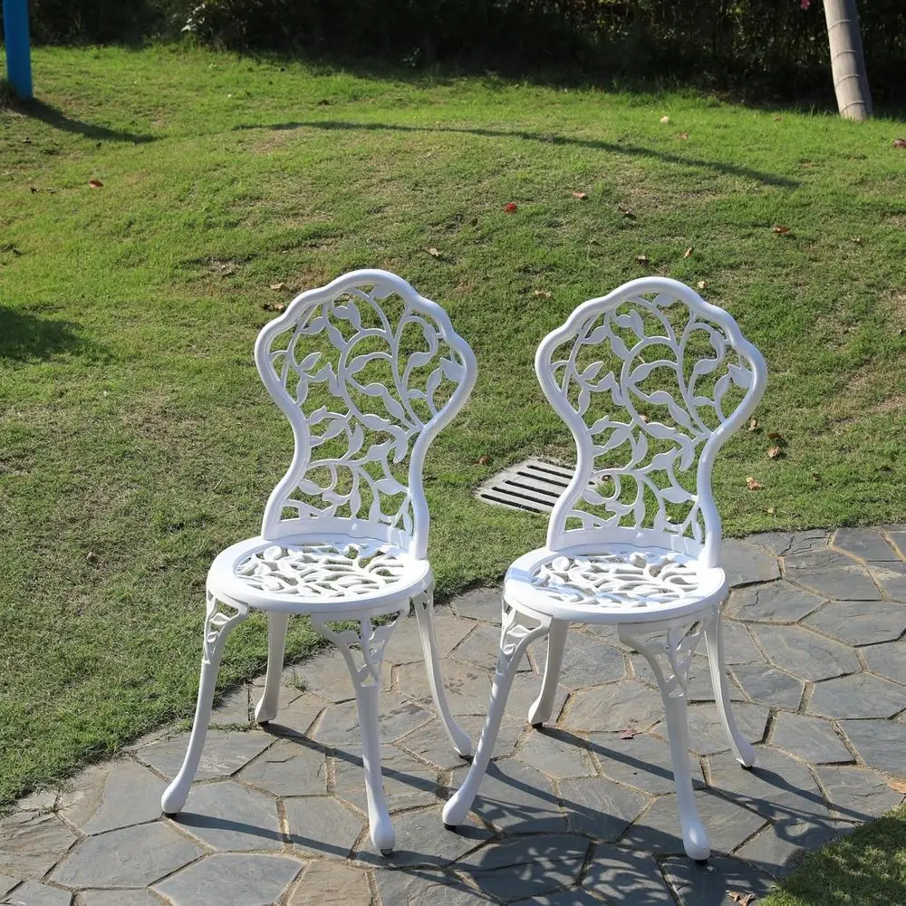 Sillas de bistró Rose Garden Cast, asientos decorativos para patio al aire libre, juego de 2, blanco y negro (silla Lea blanca)