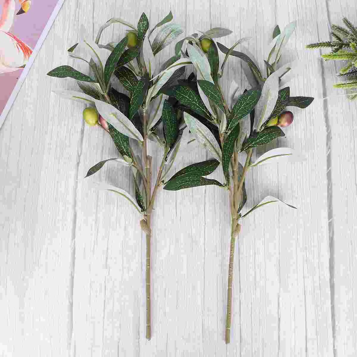 

2 Pcs Artificial Olive Branch Simulation Decoration Plant Fake Plants Indoor Photography Props Flower Arrangement Supplies Tree