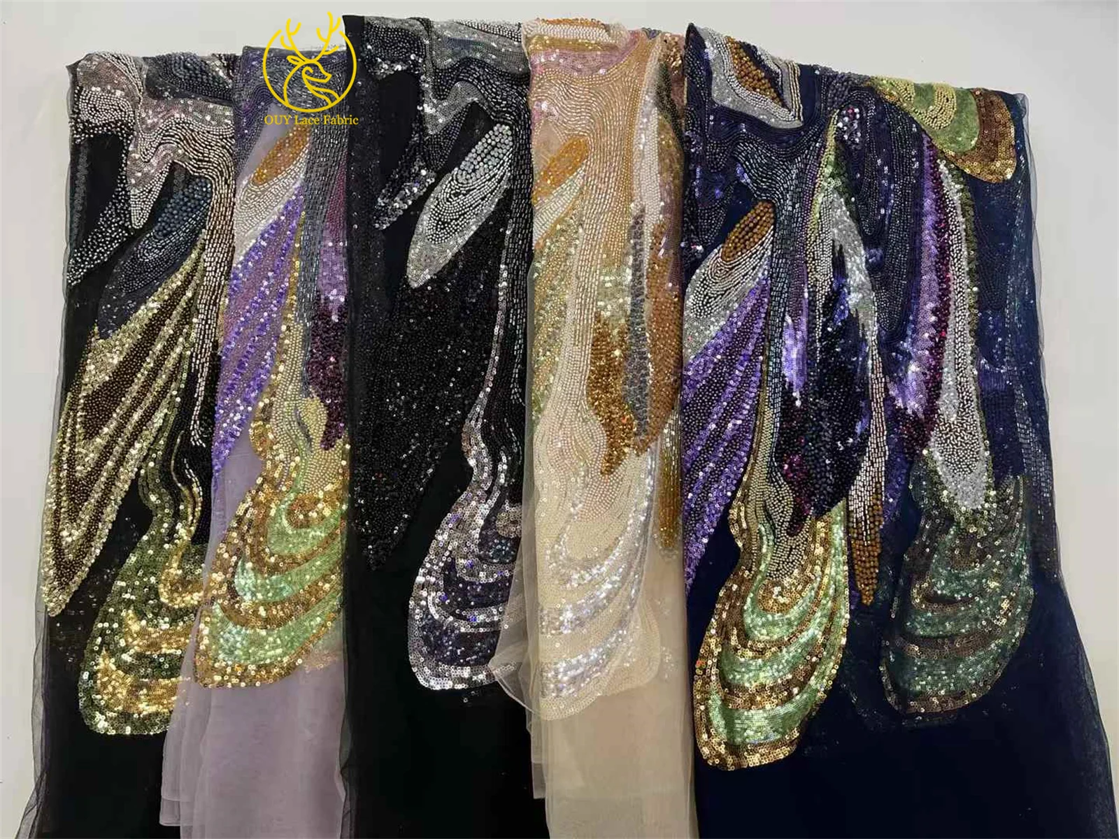 Elegant African Beaded Lace Fabric 2025 High Quality Women's Party Dress Sequins Embroidery Nigeria French Lace Material 5 Yards