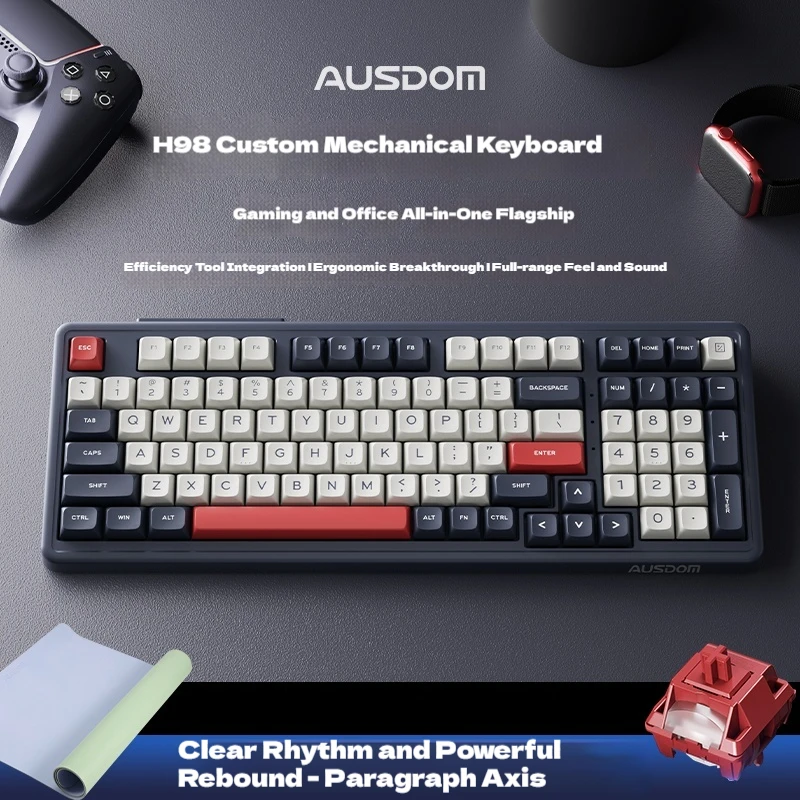 Ausdom H98 Mechanical Keyboard Wireless Three-Mode Customizable E-Sports Games Office PC Ergonomics Gasket DSP RGB Gift Hot Swap