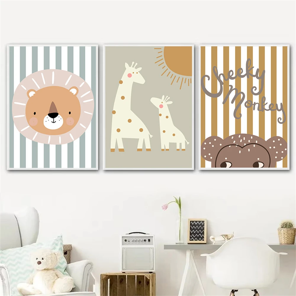 

Cartoon Lion Monkey Giraffe Wall Art Print Canvas Painting Nursery Posters And Prints Nordic Wall Pictures Kids Room Decoration