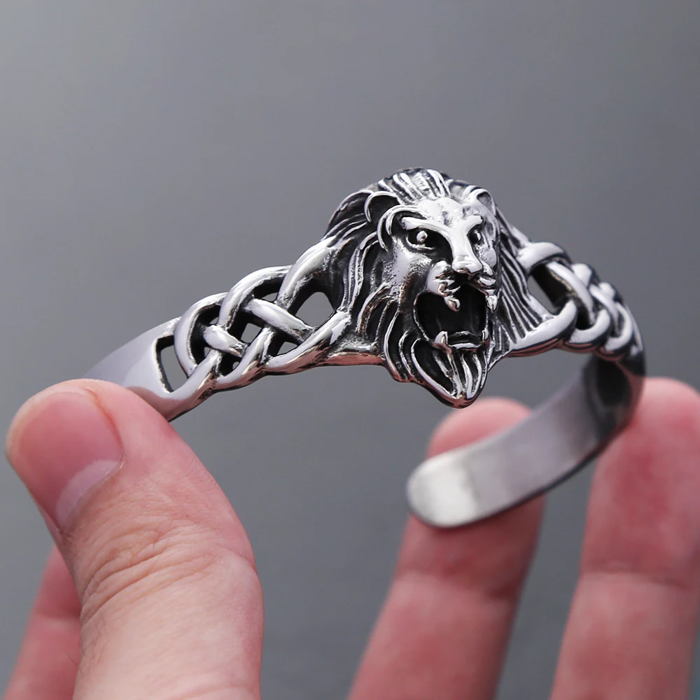 Gothic Vintage Domineering Lion Head Bracelet For Men 316L Stainless Steel Punk Hip Hop Opening Bracelets Fashion Jewelry Gifts