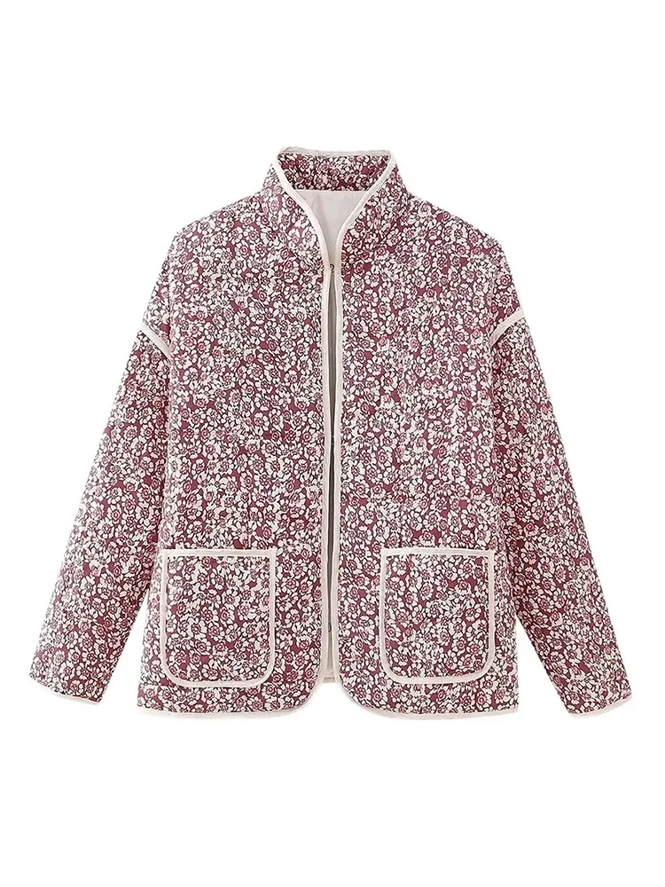 MSNOLOA 2024Quilted Jacket Fall And Winter New Floral Print Thickened Stand-Up Collar Cotton Jacket Fashionable Women\'s Jacket