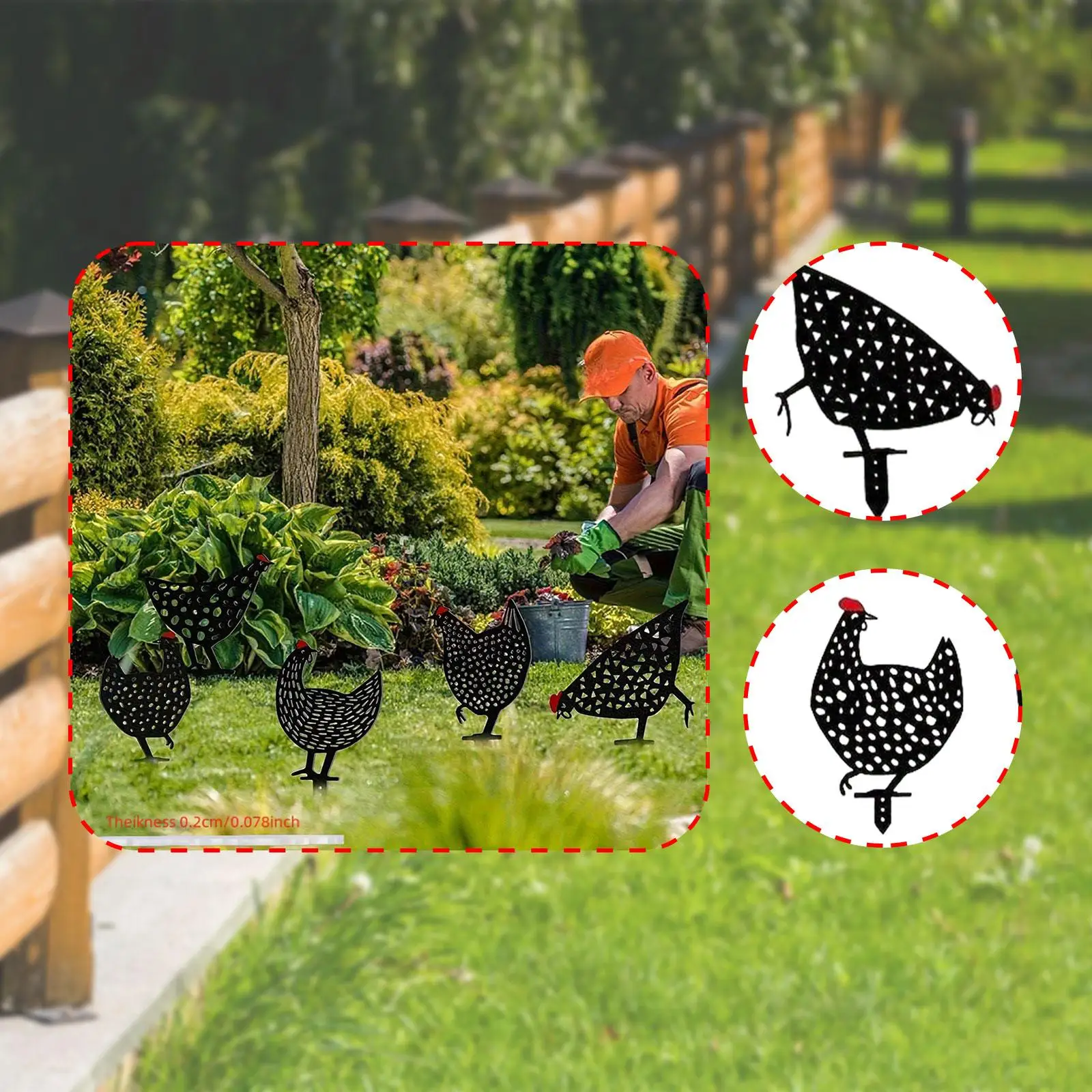 

5Pcs Chicken Garden Stakes 2D Chicken Gifts Yard Art for Courtyard Gardening