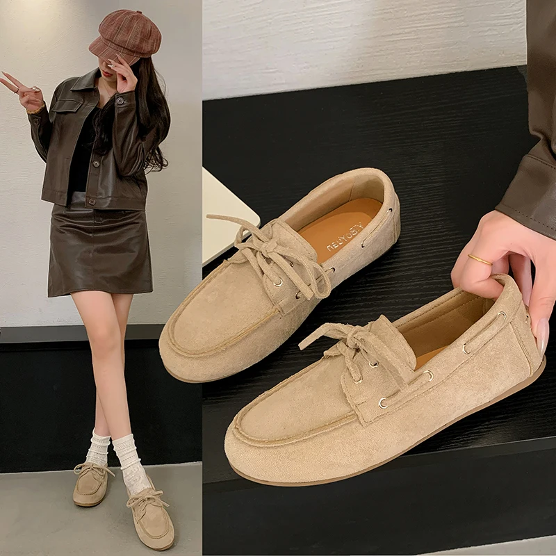 

Замшевые топсайдеры без шнуровки 2022. Женские классические мягкие женские повседневные удобные лоферы на плоской подошве со шнуровкой и бантом. Женская Обувь.