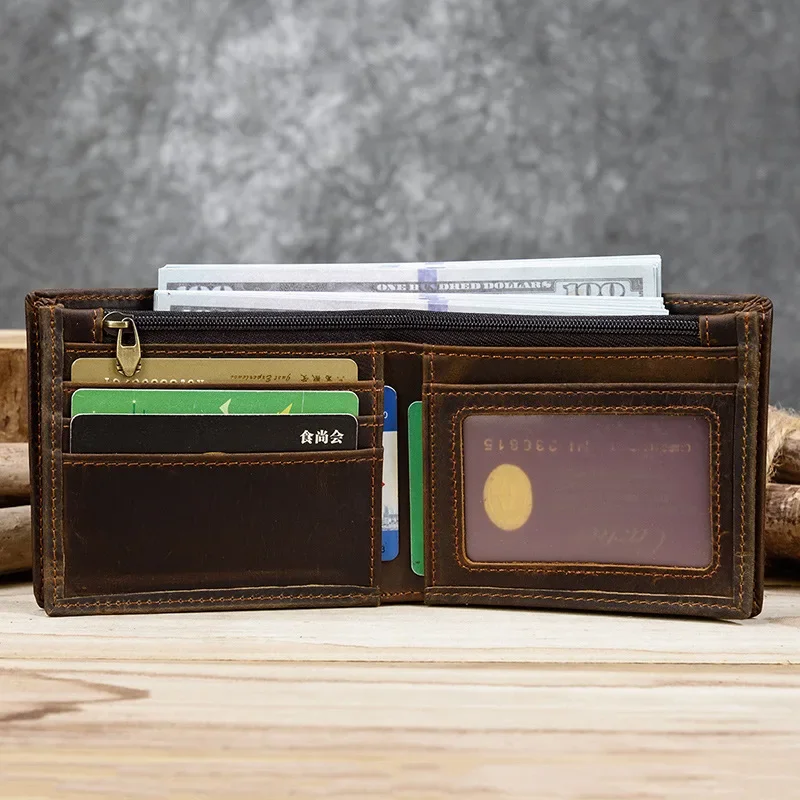 Vintage Men Wallet Genuine Leather Short Purse Wallet Men Small Slim Coin Purse Bifold Carteira Slim Male Coin Wallet Cowskin