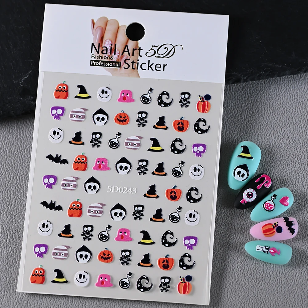 5D In Rilievo Sveglio Fantasma Pipistrello Zucca Halloween Adesivo Per Unghie Rosa/Verde/Nero Cartoon Adesivo Decalcomanie Per Unghie Halloween Decorazione Del Chiodo