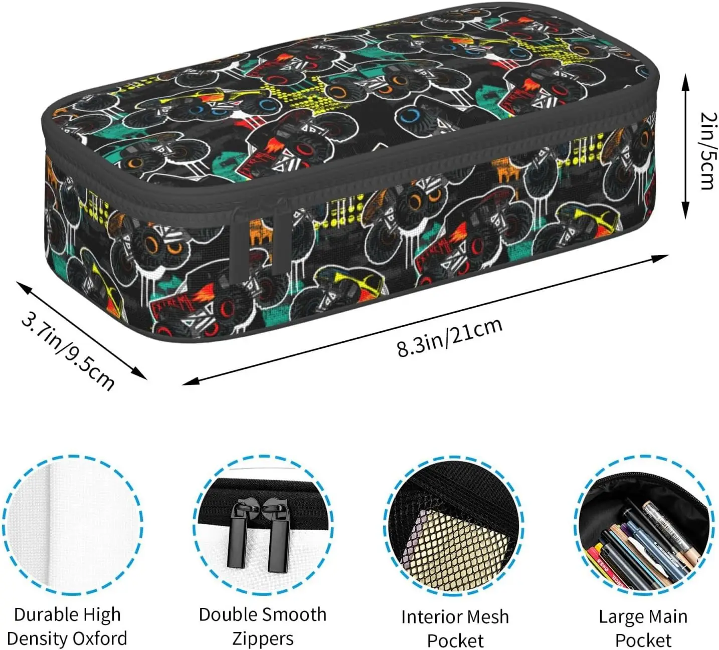Catoon Truck Car Large Pencil Case With Zipper Compartments Stationery Pencil Bag For Kids Teens Students School Supplies