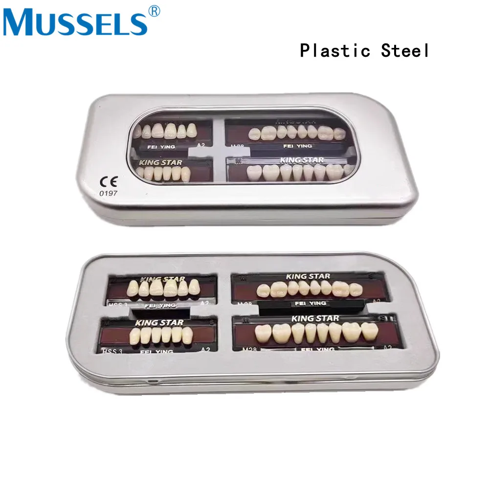 28 pçs/kit dentadura dentária de plástico aço dentes falsos resina porcelana conjunto completo materiais orais odontologia anterior pós-posterior