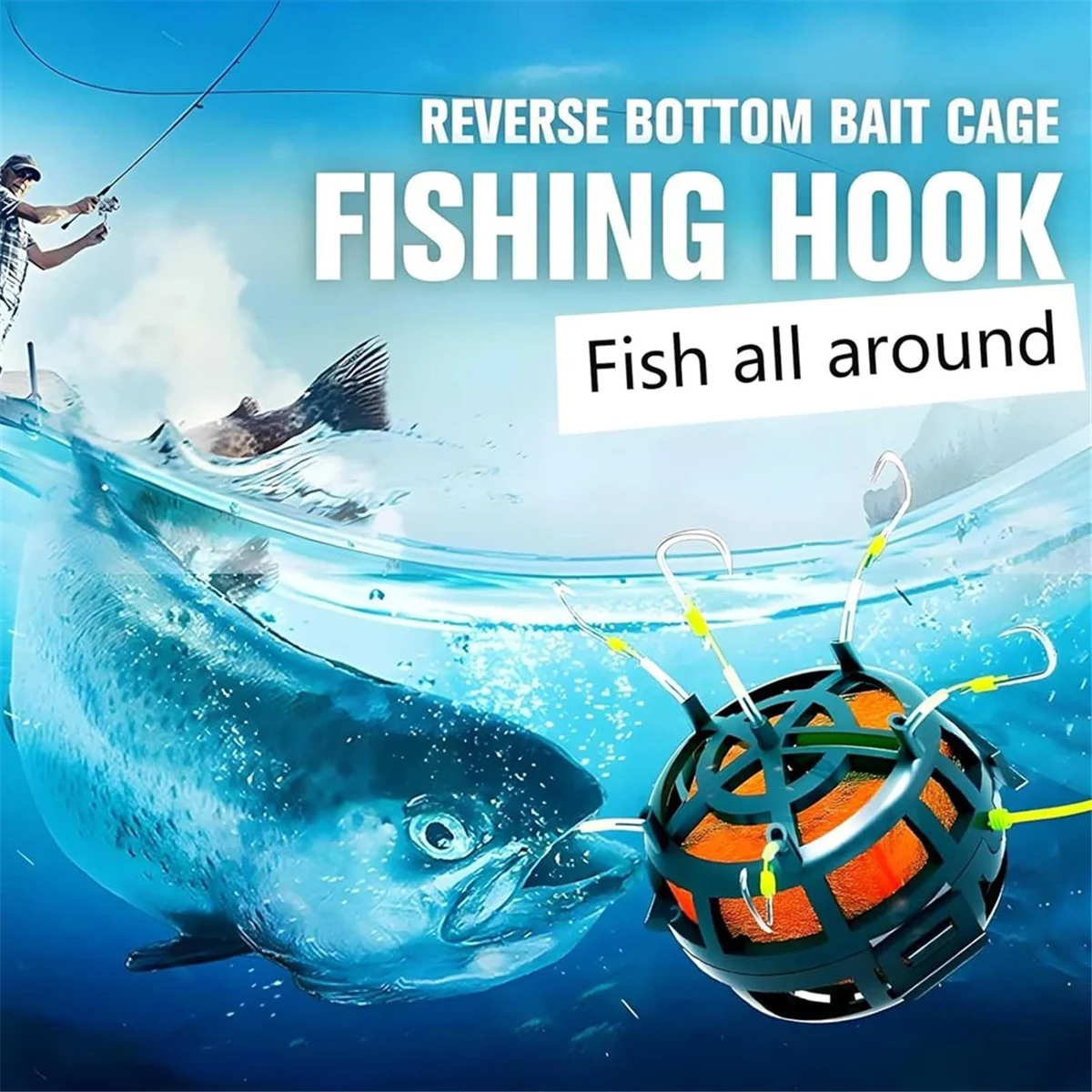 ABFI Reverse Bottom Bait Cage Angelhaken 360° °   Rotierendes Karpfen-Feeder-Rig mit 6 Haken für Karpfen-Wels