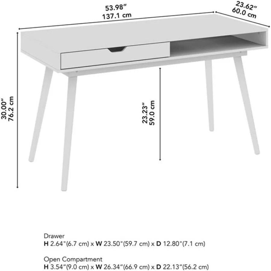 Bush Furniture Nora 54W Writing Desk in Dark Walnut Large Computer Table with Storage for Home Office Study Room or Entryway