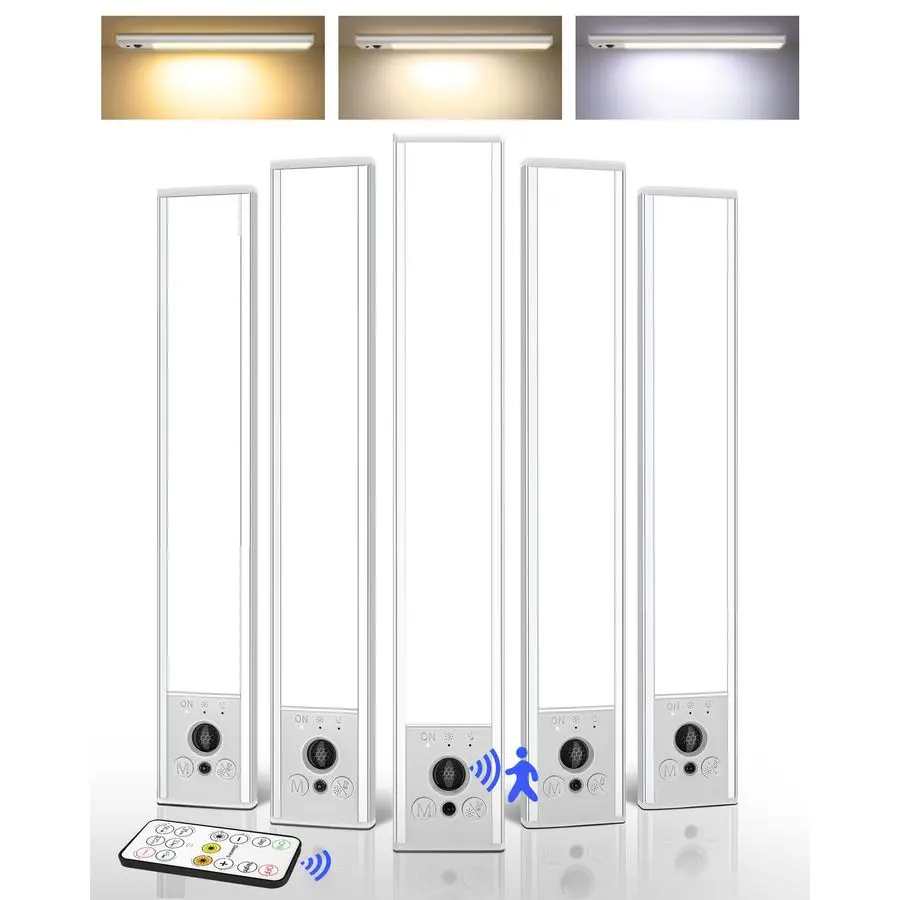 

5 Pack Under Cabinet Lighting, 2400mAh Rechargeable Motion Sensor Light, 10inch Magnetic Closet Lights with Dimmable amp 3 Color