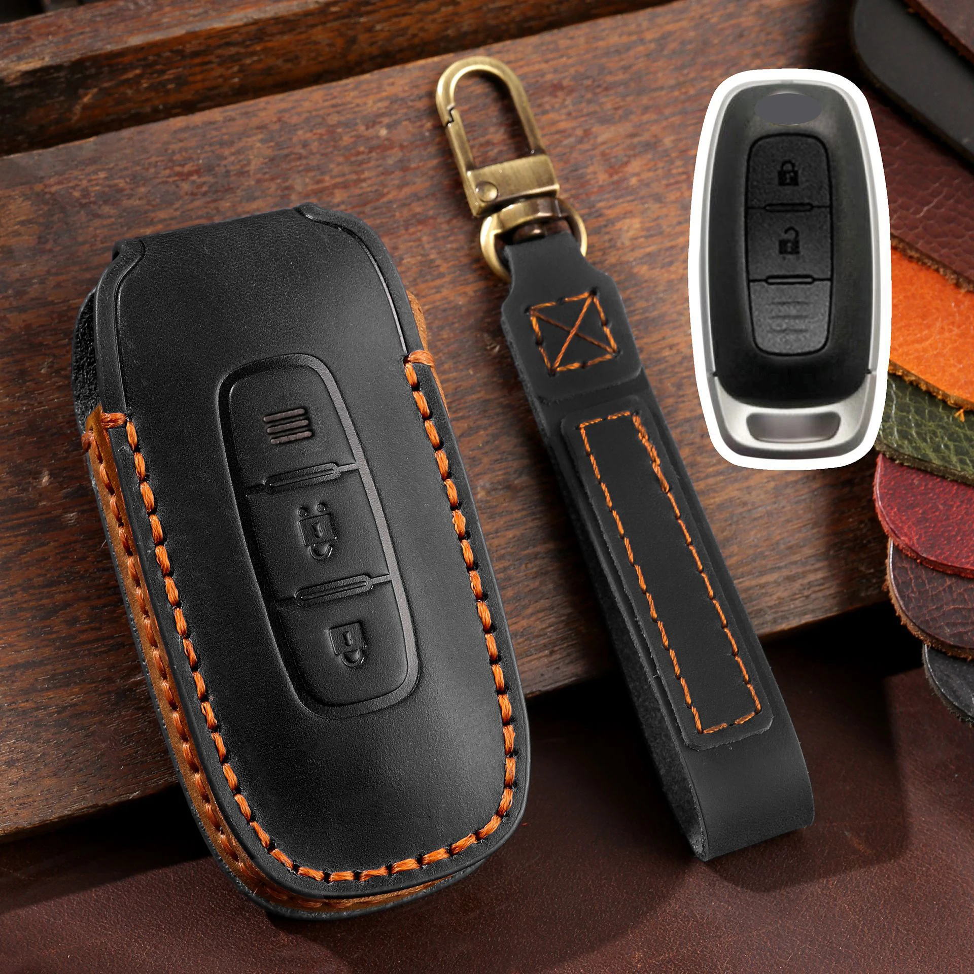 Top Genuine Leather Car Key Case Cover Fob Shell for Nissan X-trail T33 Kicks Qashqai J12 Juke Teana Altima Ariya