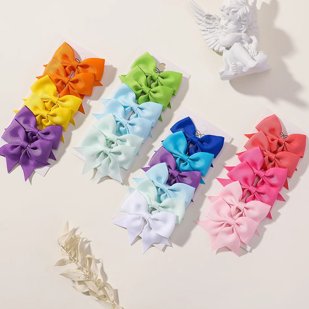 6PCS/Set Solid Color Hair Clips Baby Girls Boutique High Quantily Bowknots Children Handmade Headwear Hairbin For Kids Gifts