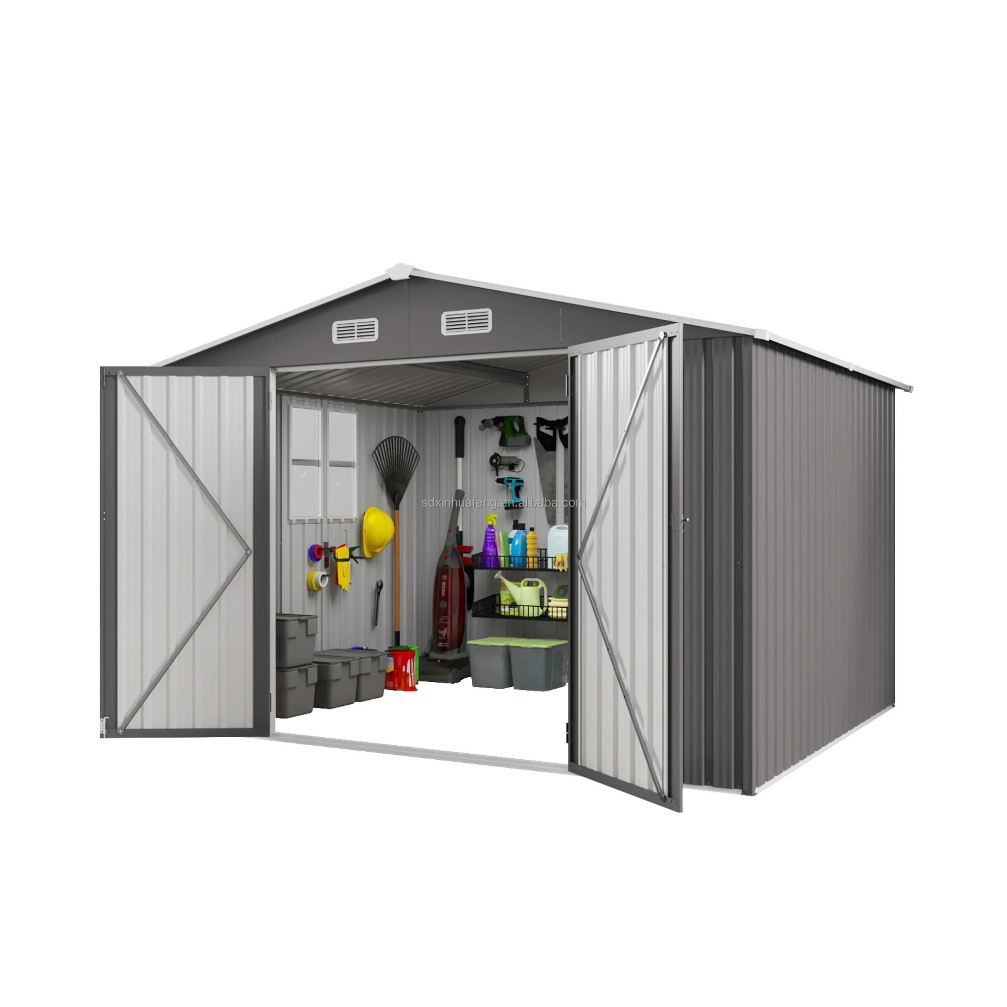 10*8FT Free Shipp Heavy Metal Duty Outdoor Storage Shed With Waterproof Lockable Door And Air Vent, For Backyards In Stock