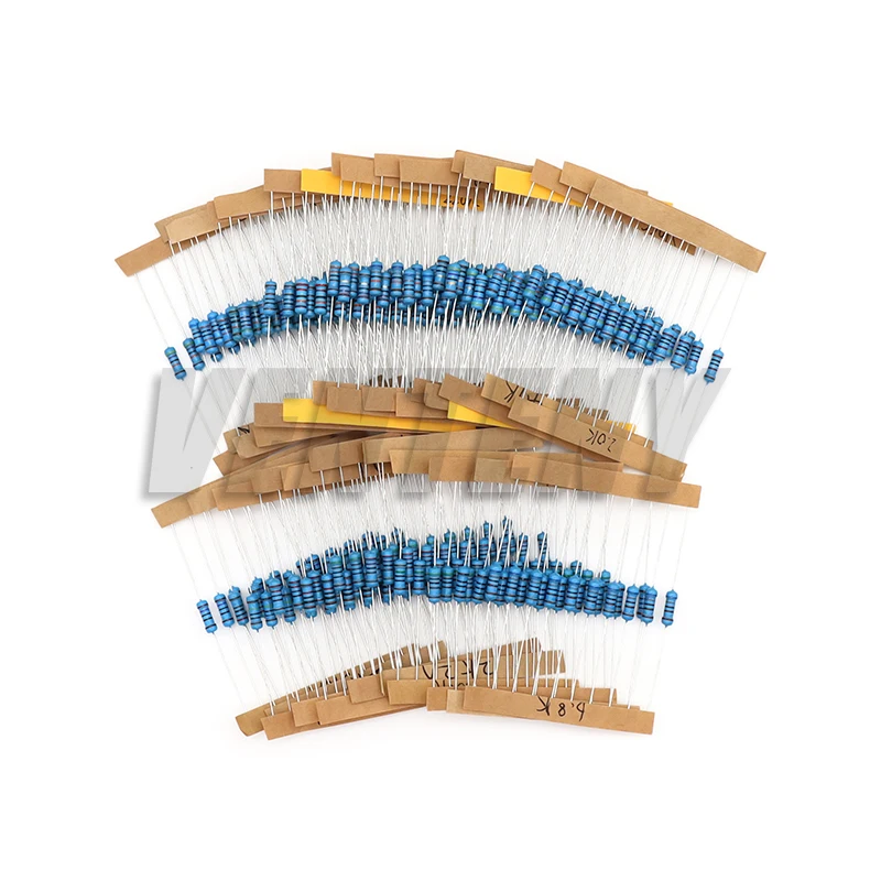 300 buah/lot 1W 1/2W 1/4W 1% Resistor Film logam aneka Kit Resistor = 300 buah Set resistensi 10 Ohm - 1M