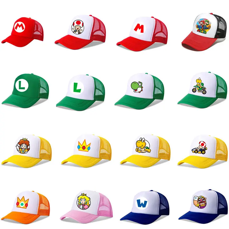 Boné Mario Bros Luigi Princesa Peach Figuras de Anime Infantil Boné de Beisebol Fantasia Mario Chapéu com Letras Proteção Solar Presente Infantil