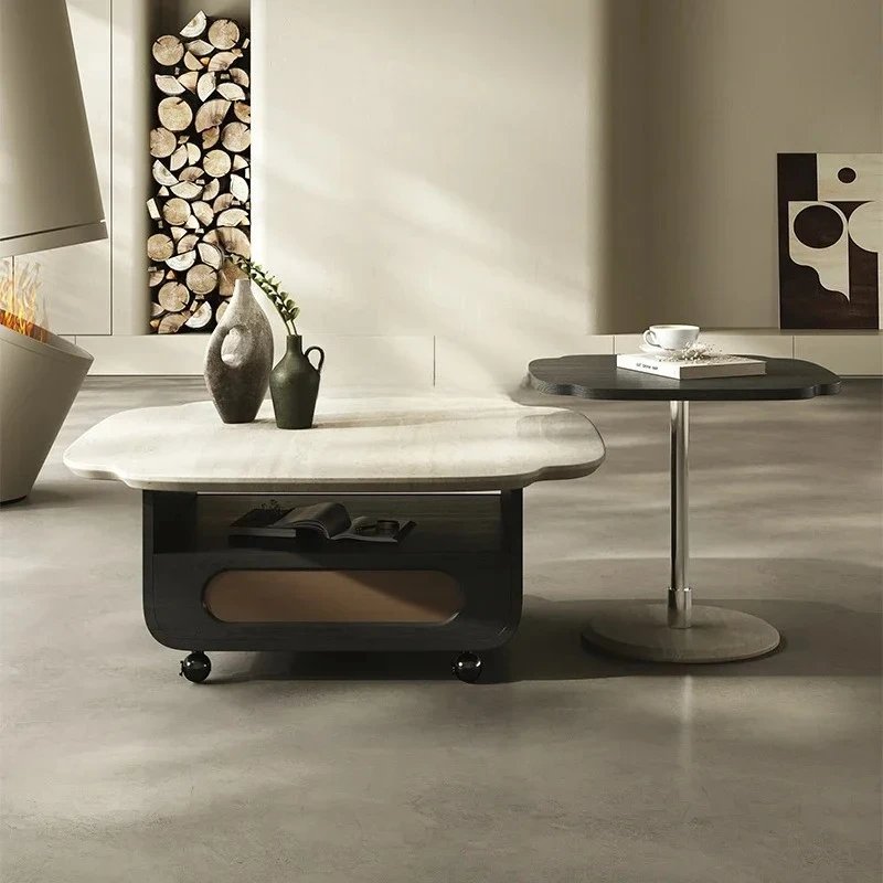 Tavolino in travertino naturale tavolino da tè rimovibile per uso domestico in marmo di fascia alta per piccolo appartamento francese