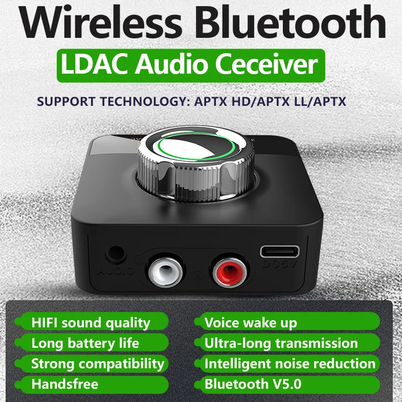 

Bluetooth 5.0 Audio Receiver with 3D Sound & APTX/APTX LL/APTX HD/LDAC/AAC/SBC, Wireless Audio Adapter with 3.5mm AUX/RCA