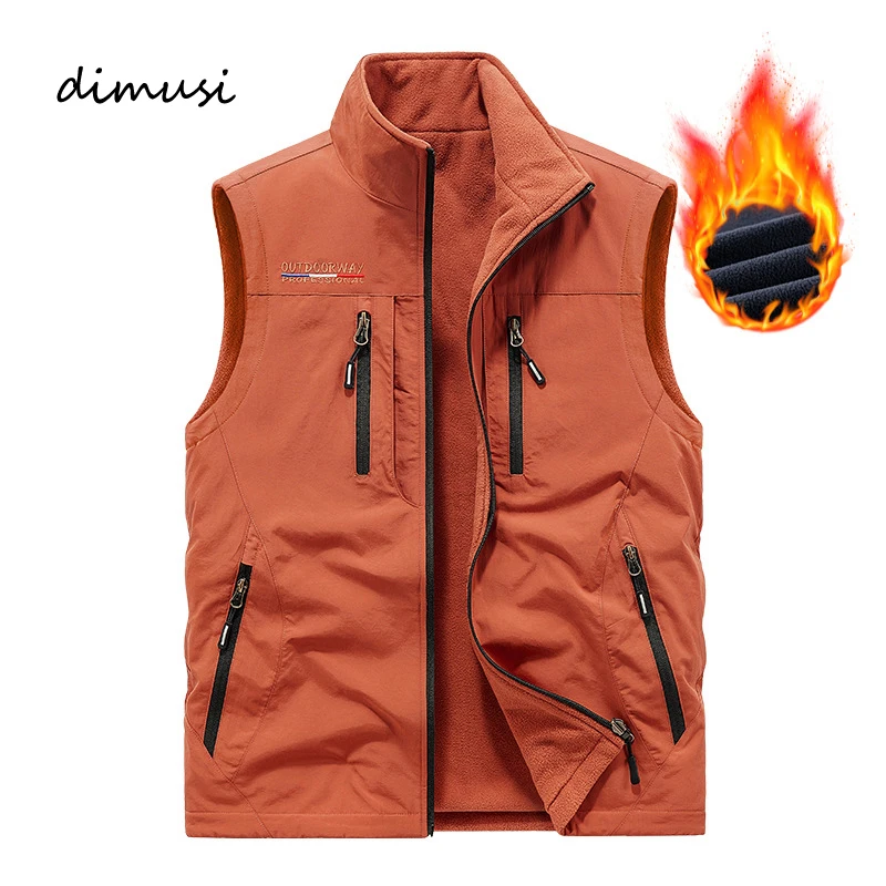 Winter Men's Multi-pocket Vests Casual Outdoor Fleece Fishing Vest for Men Warm Photographic Tooling Sleeveless Jackets Clothing