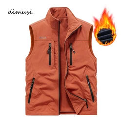 Chalecos multibolsillos para hombre, chaleco de pesca de lana informal para exteriores, chaquetas sin mangas cálidas para herramientas fotográficas, ropa de invierno