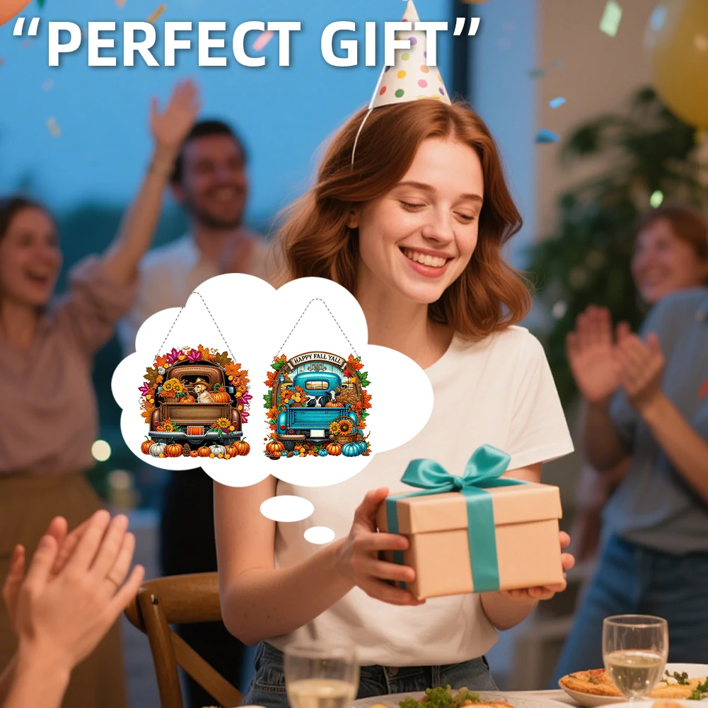 

2 шт., тема автомобиля в виде тыквы, 2D/плоский набор для алмазной живописи «сделай сам», подвесные наборы для алмазного искусства