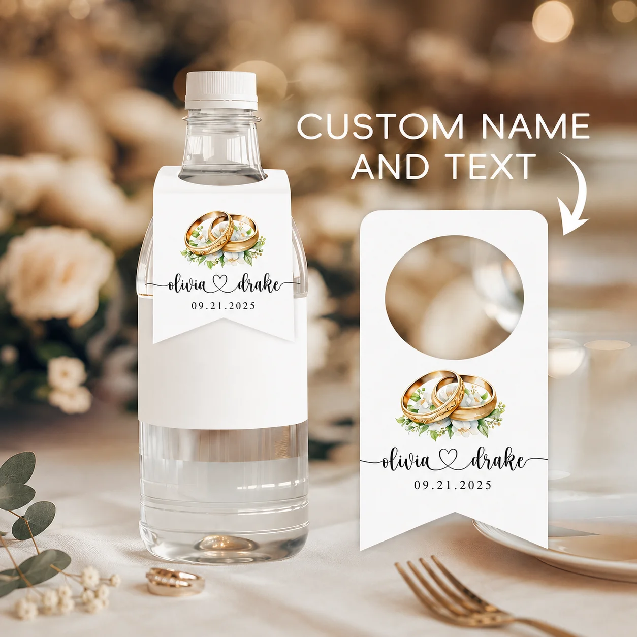 Custom Wedding Water Bottle Tags Personalized Name Date Bottle Hanger Labels for Wedding Reception Party Decor Favor Supplies
