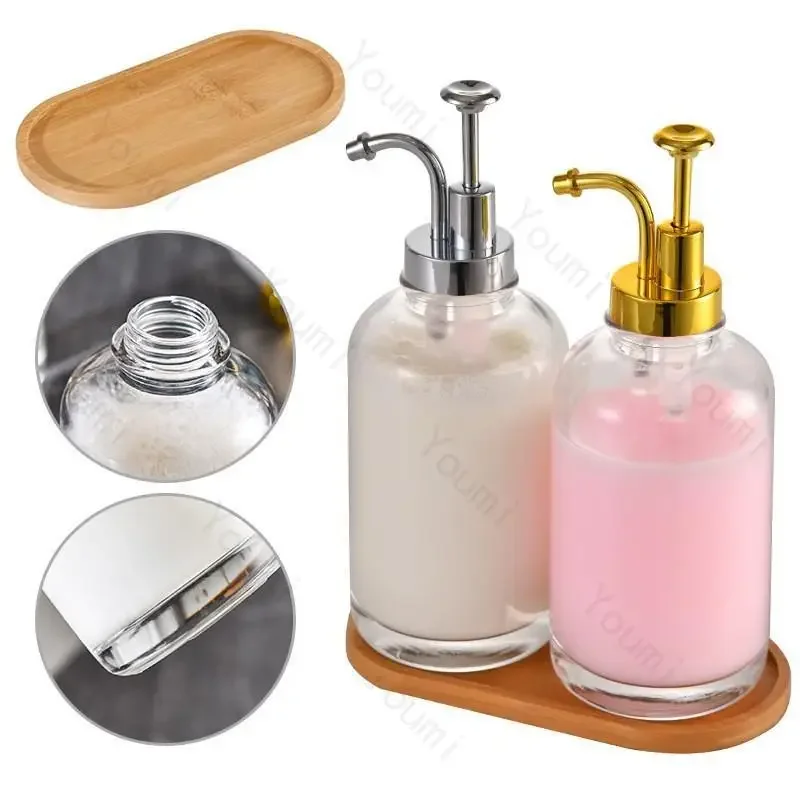 Transparent Glass Shampoo Bottle High End Home Hotel Hand Soap Bottle Press Type Hand Sanatizer Bottles Set Bathroom Accessories