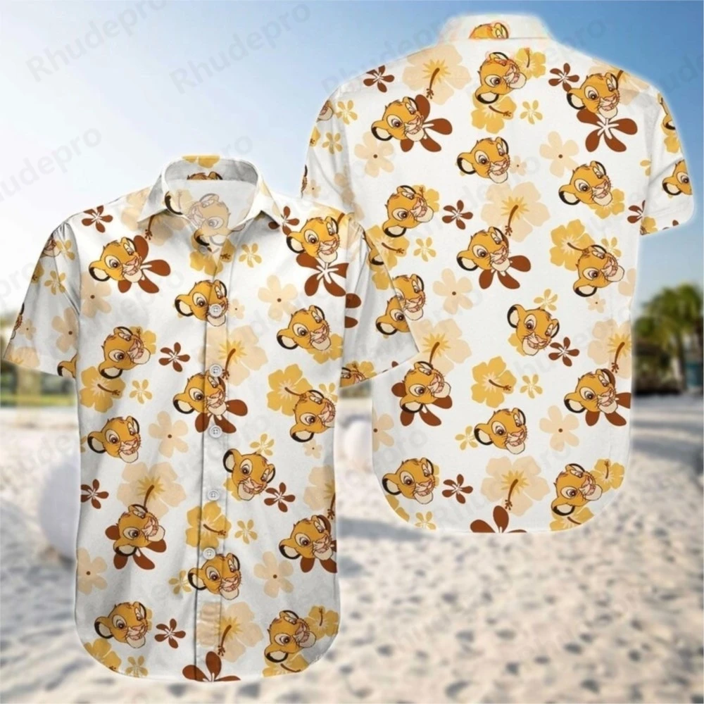 Disney Lion King 3D พิมพ์เสื้อฮาวายผู้ชายผู้หญิง 2025 ฤดูร้อนสบายๆแขนสั้นเสื้อชายหาดแฟชั่นเสื้อ
