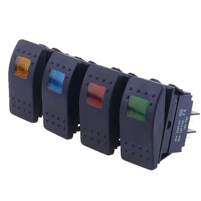 12V 24V 220V Waterproof Boat Rocker Switch Toggle 4 Pin SPST ON-Off Switch 12V/20A 24V/10A with LED Light For Car Truck Marine