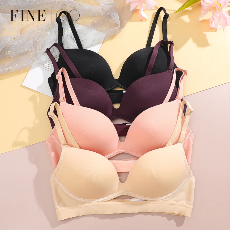 FINETOO Seamless Cut Out Bras for Women Sexy Push Up Solid Underwear Brasiere Female Thin Strap Plus Size Comfortable Lingerie