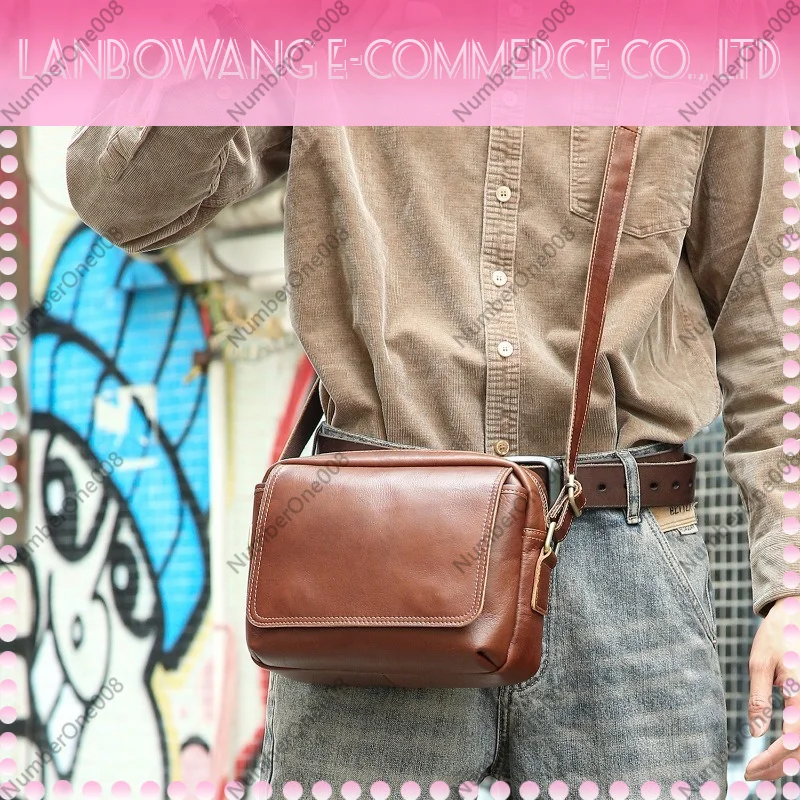 Vintage Full Grain Genuine Leather Men Shoulder Bag High End Magnetic Closure Horizontal Crossbody Bag For Daily Casual
