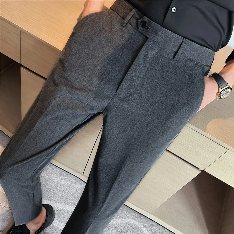 

Suit Pants Mens Non-iron Fabric Slim Straight Black Male Business Suit Pants Thin Formal Slim Fit Daily Wear Casual Trousers Men