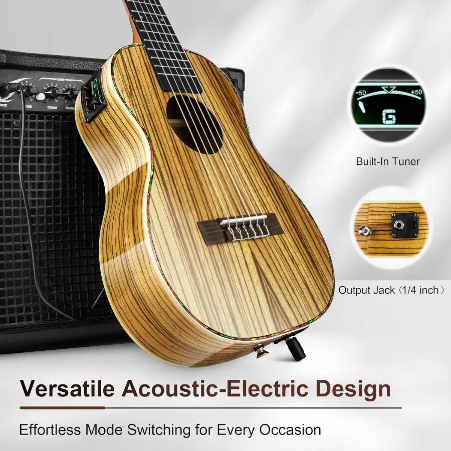 6 أوتار CB103G 30 بوصة عالية اللمعان خشب الحمار الوحشي الصوتية الكهربائية القيثارة Guitalele مع قضيب الجمالون لعشاق الموسيقى والأداء