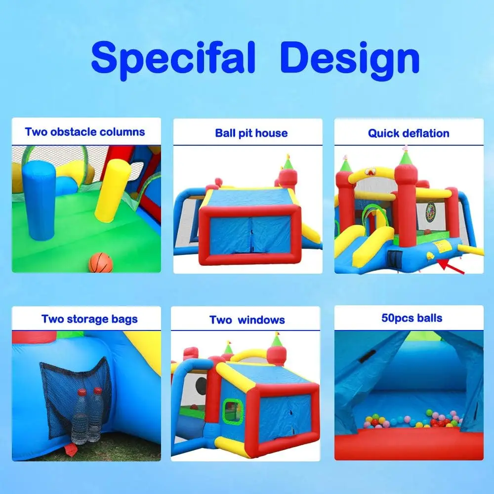 Bounce House, Jumping Castle Slide with Blower, Kids Bouncer with Ball Pit