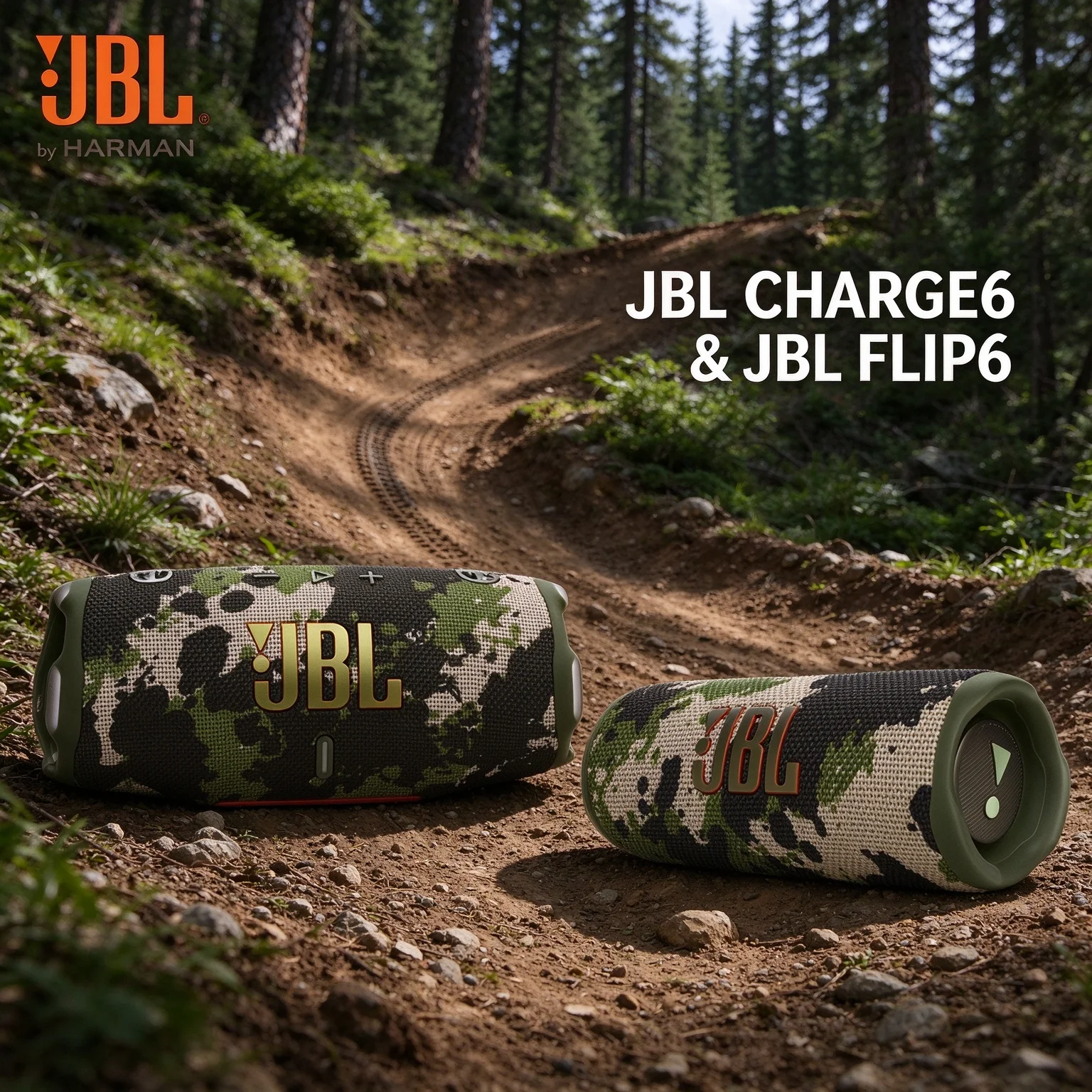 JBL CHARGE6 & FLIP6 Wireless Speaker Pack, Built-In Power Bank, Recycled Build, Great for Backpacking and Weekend Trips
