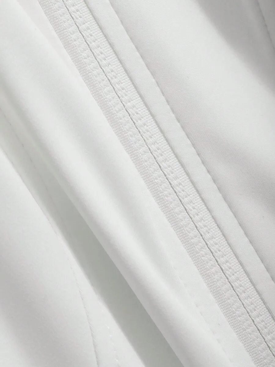 جاكيت نسائي أبيض ضيق بأكمام طويلة وسحاب للربيع والصيف، مناسب للرياضة والارتداء اليومي