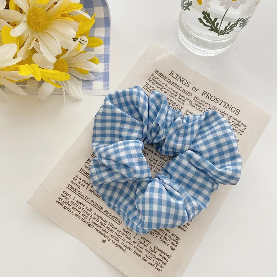 Boho Floral Women Hair Band Fashion Daisy Flower Scrunchies Sweet Hair Tie Rubber Headband Gum For Hair Plaid Ponytail Hairband