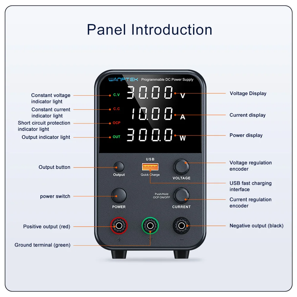 Wanptek DC Lab Power Supply 30V 60V 120V Adjustable Voltage Regulator Preset Voltage Current Dual Input Voltage 220V/110V