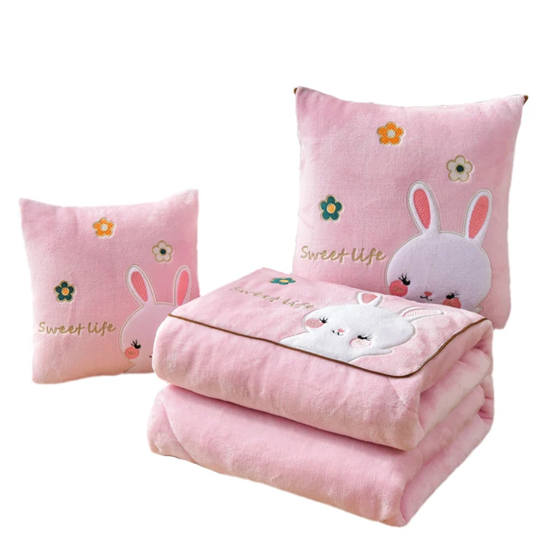

Thickened dual-purpose throw pillow quilt milk fleece cute rabbit 2-in-1 car