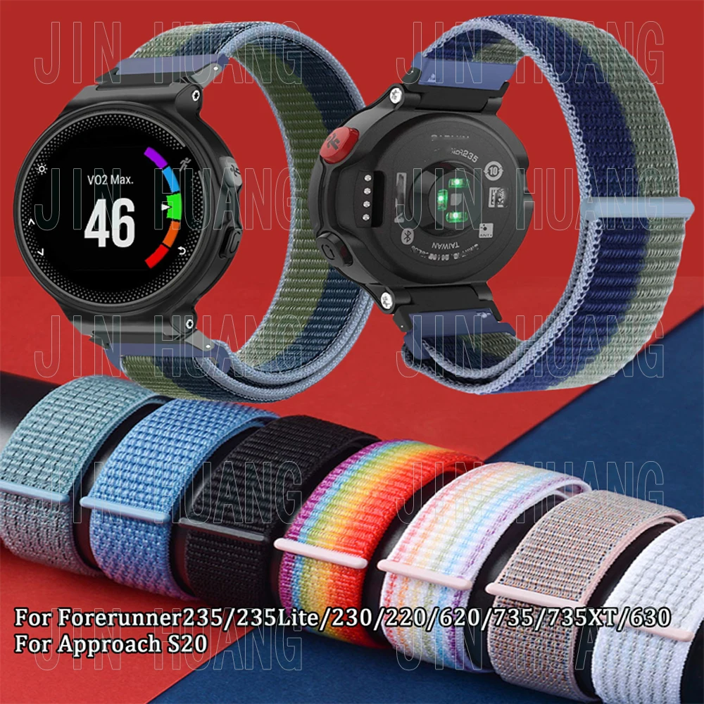 Nylon Strap for Garmin Forerunner 235 735XT 230 220 630 620 Watch Band for Approach S20 S6 Wriststrap Bracelet Metal connectors