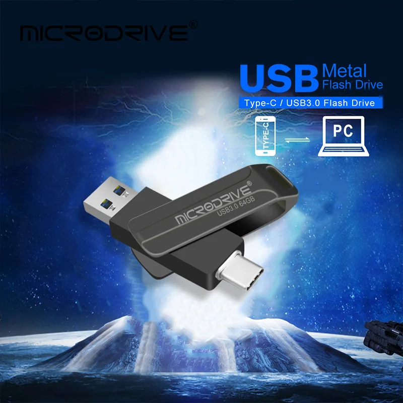 MicroDrive 2 в 1 USB-флеш-накопитель Memory Stick USB3.0 TYPE-C OTG Портативный U-диск 64 ГБ 128 ГБ 256 ГБ для телефона Компьютер